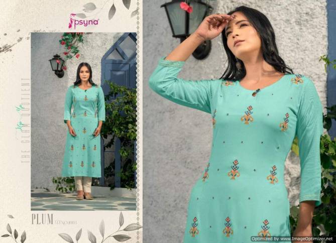Psyna Plum Latest Ethnic Wear Rayon Embroidery Kurti Collection